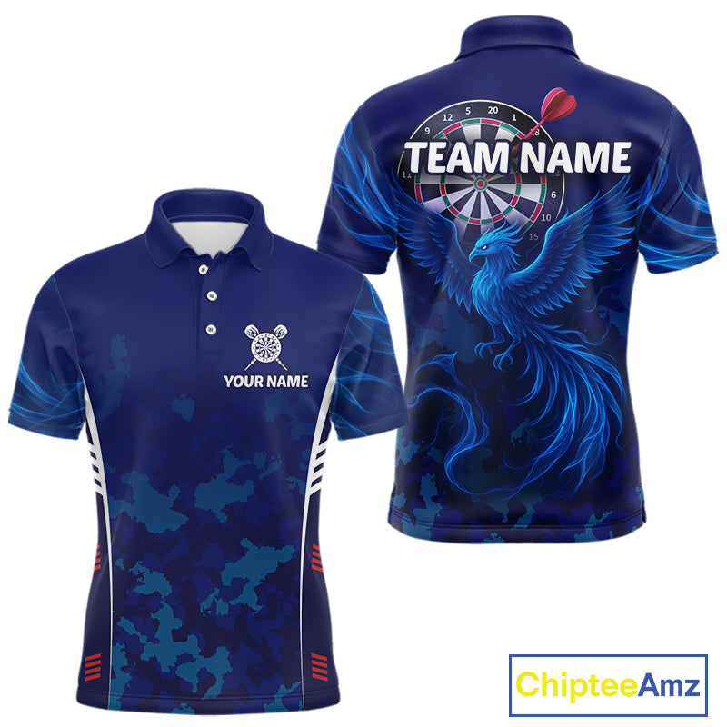 Men's Custom Darts Shirt With Cobalt Phoenix Camouflage Pattern And Dartboard NYN0263