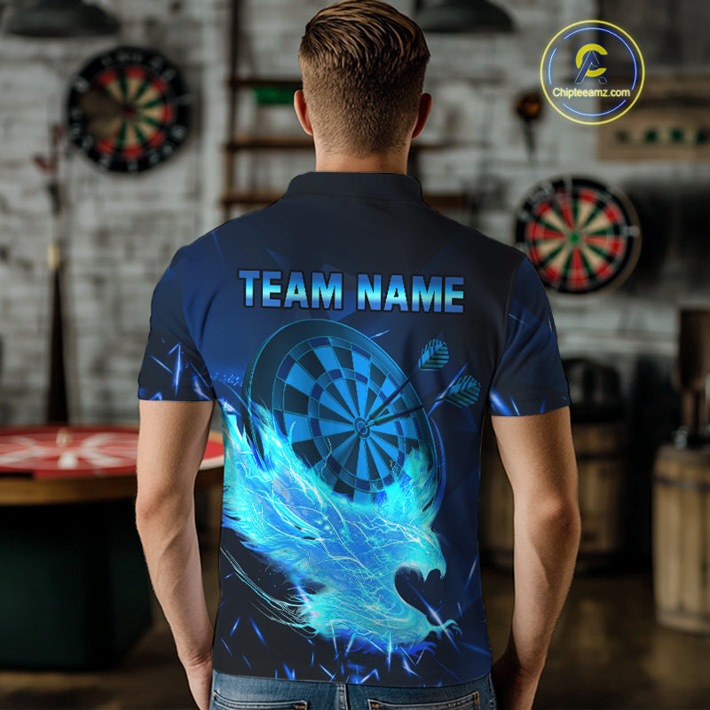 Blue-Lightning Eagle Dartboard Men's Darts Polo Shirt Custom Name For Darts Jersey NYN0735