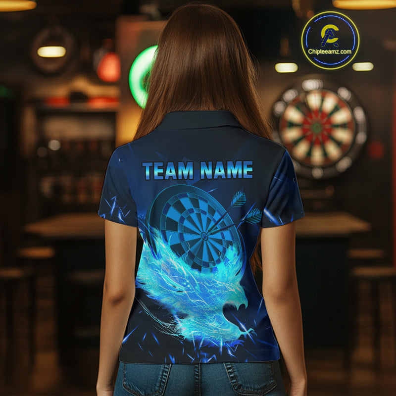 Blue-Lightning Eagle Dartboard Women's Darts Polo Shirt Custom Name For Darts Jersey NYN0735