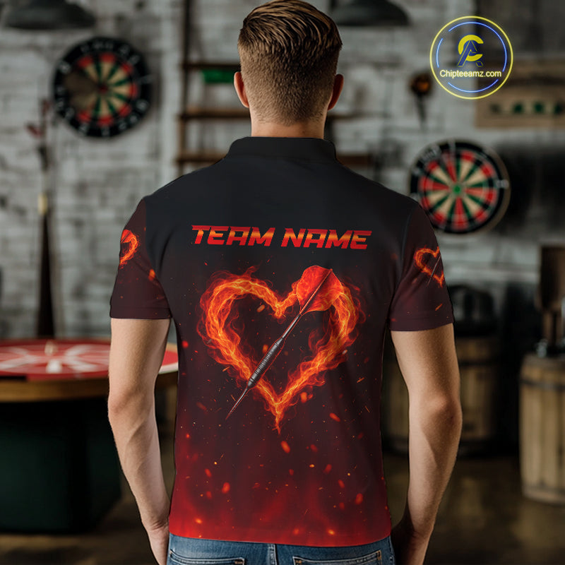 Flame Heart Dart Arrow Men's Darts Shirt Polo Jersey Custom Name For Players NYN0737