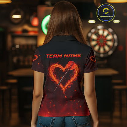 Flame Heart Dart Arrow Women's Darts Shirt Polo Jersey Custom Name For Players NYN0737