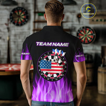 Load image into Gallery viewer, Custom Purple Flames Patriotic Dart Shirt For Men American Flag Dart Team Jerseys NYN1053