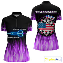 Load image into Gallery viewer, Custom Purple Flames Patriotic Dart Shirt For Women American Flag Dart Team Jerseys NYN1053