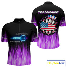 Load image into Gallery viewer, Custom Purple Flames Patriotic Dart Shirt For Men American Flag Dart Team Jerseys NYN1053