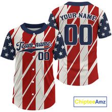 Load image into Gallery viewer, Custom Red And Blue USA Flag Baseball Shirt For Men Youth Patriotic Baseball Jersey NYN1380