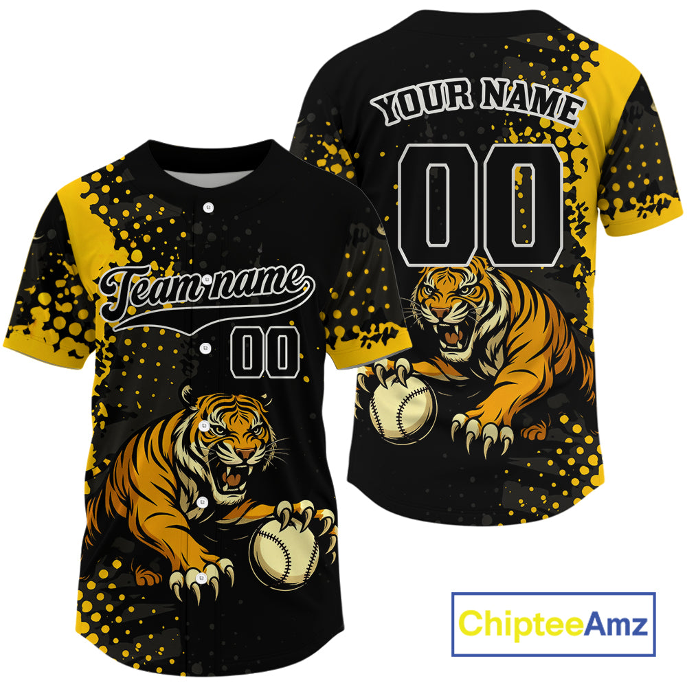 Custom Black And Yellow Tiger Baseball Ball Jerseys For Men Baseball Tournament Jersey NYN1383