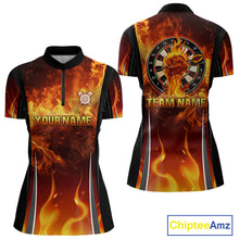 Load image into Gallery viewer, Flaming Hand Holding Dart Arrow Women's Darts Shirt - Custom Name For Darts Jersey NYN0546