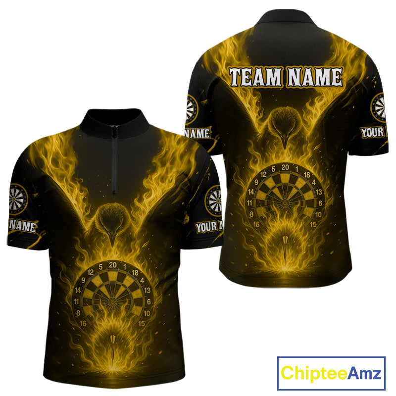 Custom Yellow Flames Eagle Dartboard Dart Shirt For Men, Outfits Darts Team Jersey NYN1084