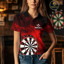 Load image into Gallery viewer, Red Smoke Dartboard &amp; Multi Skulls Women's Darts Shirt - Custom Name For Players NYN0572
