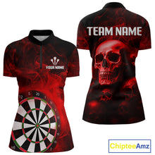 Load image into Gallery viewer, Red Smoke Dartboard &amp; Multi Skulls Women's Darts Shirt - Custom Name For Players NYN0572