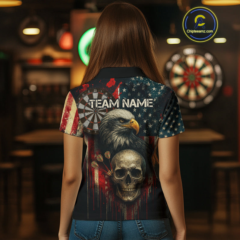 Personalized US Flag & Eagle Grunge Patriotic Darts Shirt For Women, Darts Team Shirt NYN1095