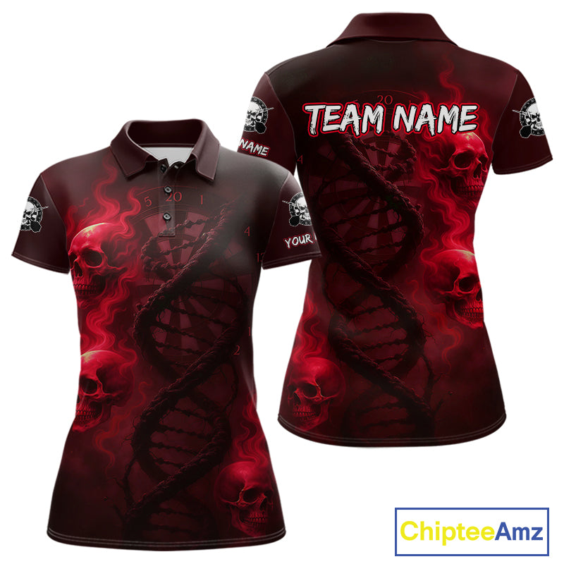 Darts - It's Is In My DNA Personalized Red Dart Shirt For Women Skull Dartboard Dart Team Shirts NYN1125