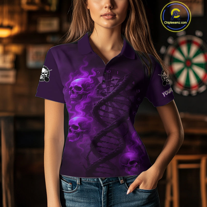 Darts - It's Is In My DNA Personalized Purple Dart Shirt For Women Skull Dartboard Dart Team Shirts NYN1126