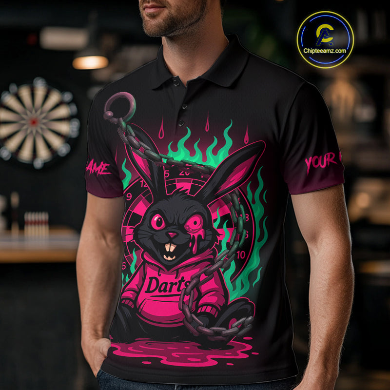 Flaming Rabbit & Pink Dartboard Darts Shirt For Men - Custom Name & Team Jersey NYN0593