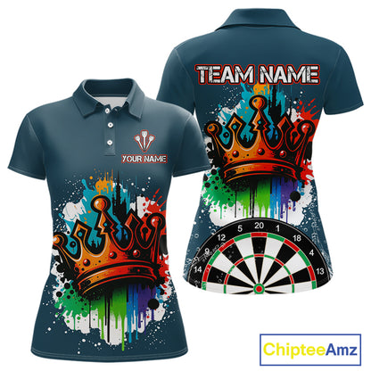 Colorful Dripping Crown Darts Grunge Darts Shirt For Women - Custom Name & Team NYN0600