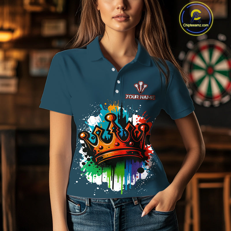 Colorful Dripping Crown Darts Grunge Darts Shirt For Women - Custom Name & Team NYN0600