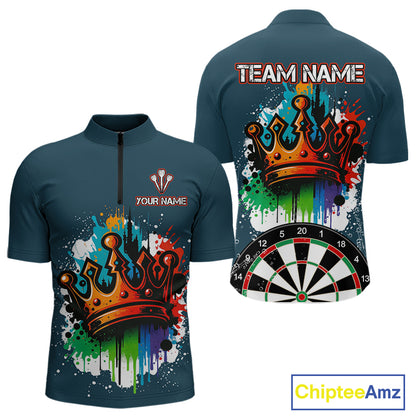 Colorful Dripping Crown Darts Grunge Darts Shirt For Men - Custom Name & Team NYN0600