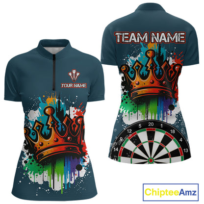Colorful Dripping Crown Darts Grunge Darts Shirt For Women - Custom Name & Team NYN0600