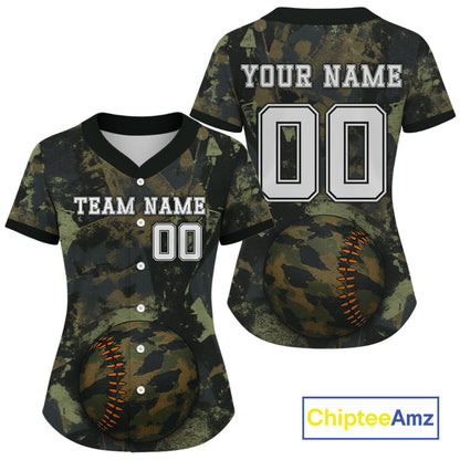 Women's Camouflage Baseball Jersey Custom Military Green Camo, Youth Baseball Jerseys NYN1147