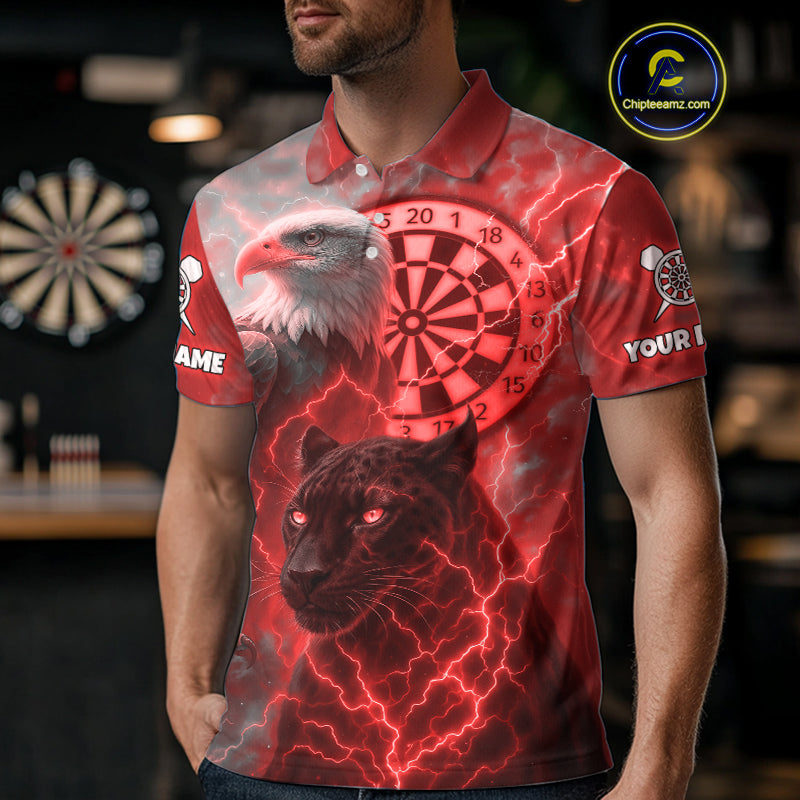 Custom Darts Shirt For Men Lightning Eagle Panther Dartboard Dart Team Jerseys | Red NYN1151