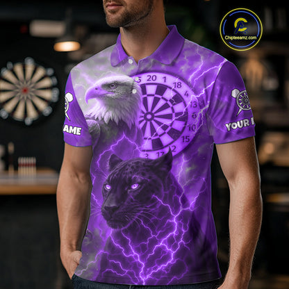 Custom Darts Shirt For Men Lightning Eagle Panther Dartboard Dart Team Jerseys | Purple NYN1152