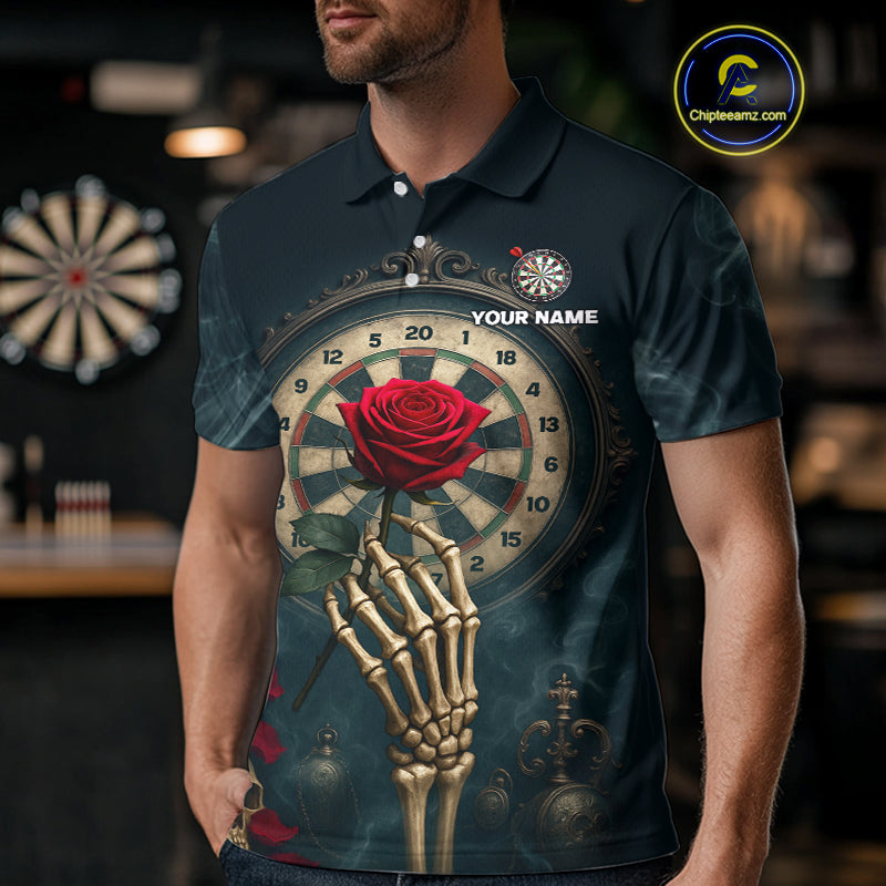 Custom Funny Skull Red Rose Men Dart Shirts Personalized Dart Team Jerseys, Dart Gifts NYN1169