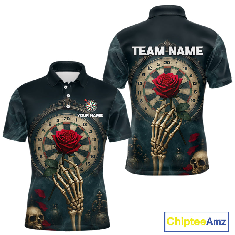 Custom Funny Skull Red Rose Men Dart Shirts Personalized Dart Team Jerseys, Dart Gifts NYN1169