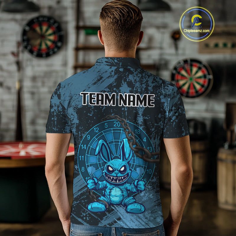 Crazy Rabbit Dartboard Arrows Grunge Darts Shirt For Men - Custom Name & Team | Opt1 - Blue NYN0628