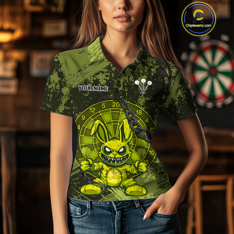 Crazy Rabbit Dartboard Arrows Grunge Darts Shirt For Women - Custom Name & Team | Opt2 - Military NYN0629