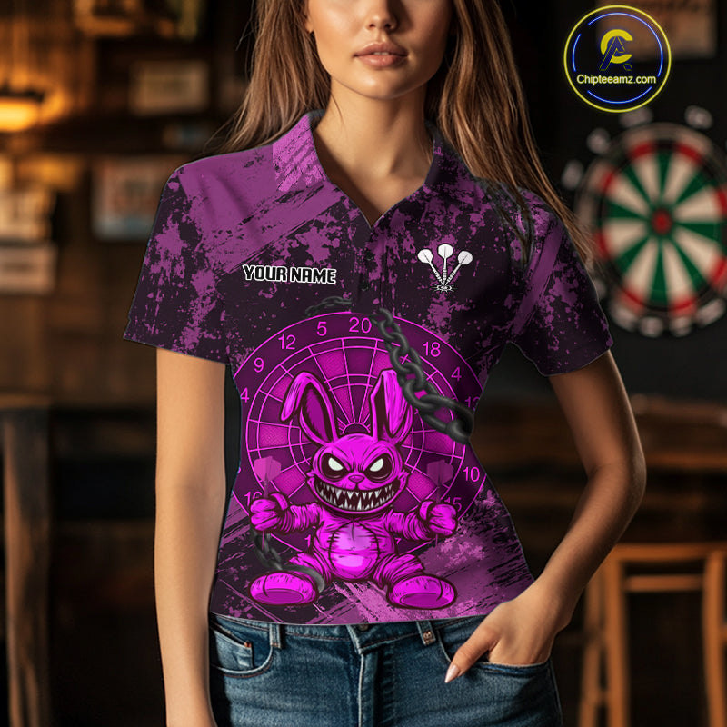 Crazy Rabbit Dartboard Arrows Grunge Darts Shirt For Women - Custom Name & Team | Opt3 - Purple NYN0630