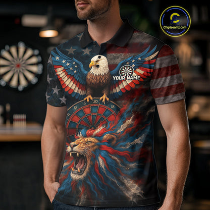 Men's Patriotic Darts Shirt Personalized US Flag Lion Dartboard Outfit Team Dart Jersey NYN1212
