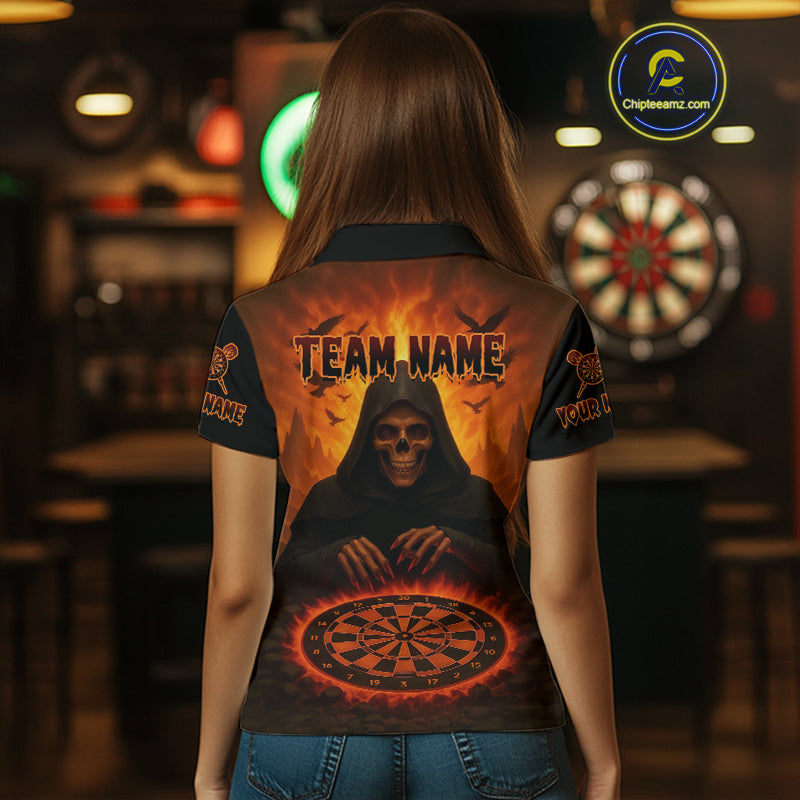 Custom Dart Jerseys For Women Skull Flame Dartboard, Outfits Dart Team Shirts NYN1228