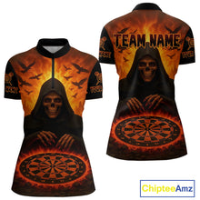 Load image into Gallery viewer, Custom Dart Jerseys For Women Skull Flame Dartboard, Outfits Dart Team Shirts NYN1228