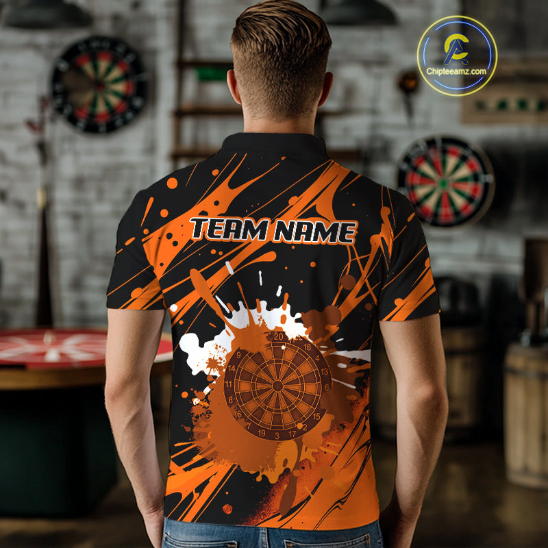 Splashed Color Dartboard Grunge Men's Darts Shirt Custom Name & Team | Opt1 - Orange NYN0648