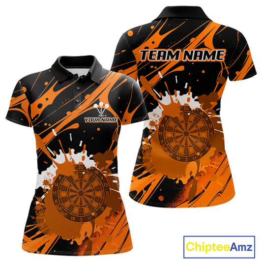 Splashed Color Dartboard Grunge Women's Darts Shirt Custom Name & Team | Opt1 - Orange NYN0648