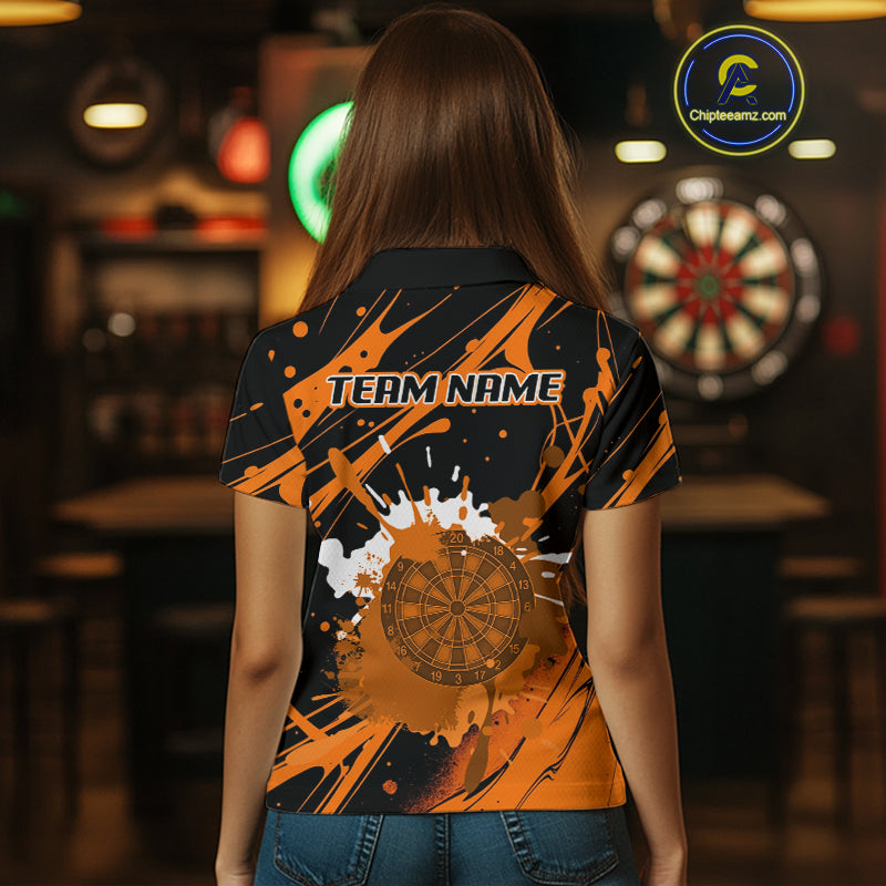 Splashed Color Dartboard Grunge Women's Darts Shirt Custom Name & Team | Opt1 - Orange NYN0648