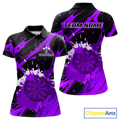 Splashed Color Dartboard Grunge Women's Darts Shirt Custom Name & Team | Opt2 - Purple NYN0649