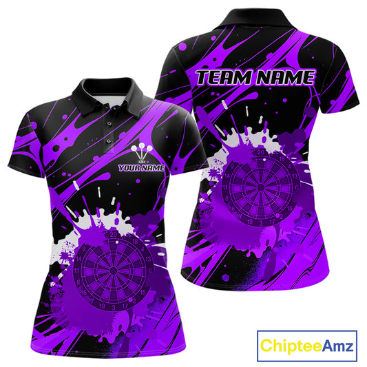 Splashed Color Dartboard Grunge Women's Darts Shirt Custom Name & Team | Opt2 - Purple NYN0649