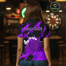 Load image into Gallery viewer, Splashed Color Dartboard Grunge Women's Darts Shirt Custom Name &amp; Team | Opt2 - Purple NYN0649