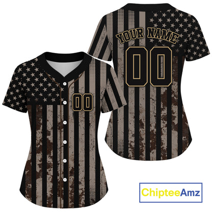 USA Flag Grunge Women's Baseball Shirt Custom Brown Patriotic Baseball Jersey For Newborns NYN0841