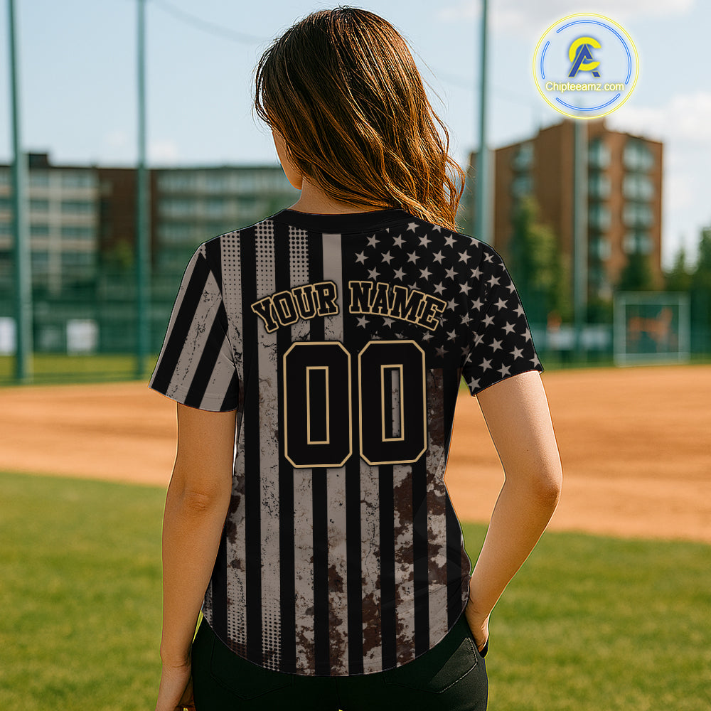 USA Flag Grunge Women's Baseball Shirt Custom Brown Patriotic Baseball Jersey For Newborns NYN0841