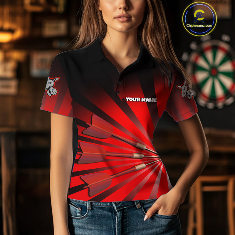 Goat Dartboard & Dart Arrow Funny Darts Shirt For Women Custom Name & Team | Opt2 - Red NYN0671