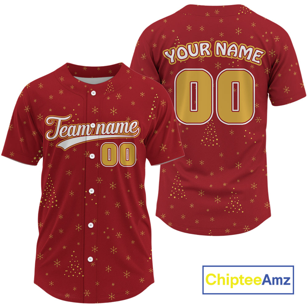 Custom Red Snowflake Xmas Baseball Jersey For Men Merry Christmas Baseball Shirt NYN1301