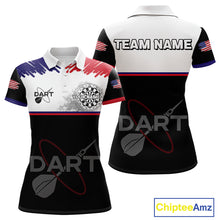 Load image into Gallery viewer, American Flag Grey Smoke Dartboard Women's Darts Shirt - Custom Name For Darts Jersey NYN0426