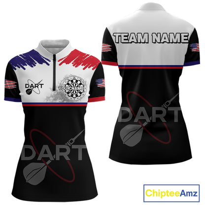 American Flag Grey Smoke Dartboard Women's Darts Shirt - Custom Name For Darts Jersey NYN0426