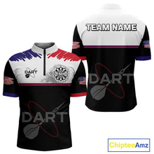 Load image into Gallery viewer, American Flag Grey Smoke Dartboard Men's Darts Shirt - Custom Name For Darts Jersey NYN0426