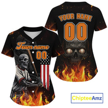 Load image into Gallery viewer, Patriotic Baseball Jersey For Women Custom Skull Plays Baseball, Team Jerseys For Fans NYN0905