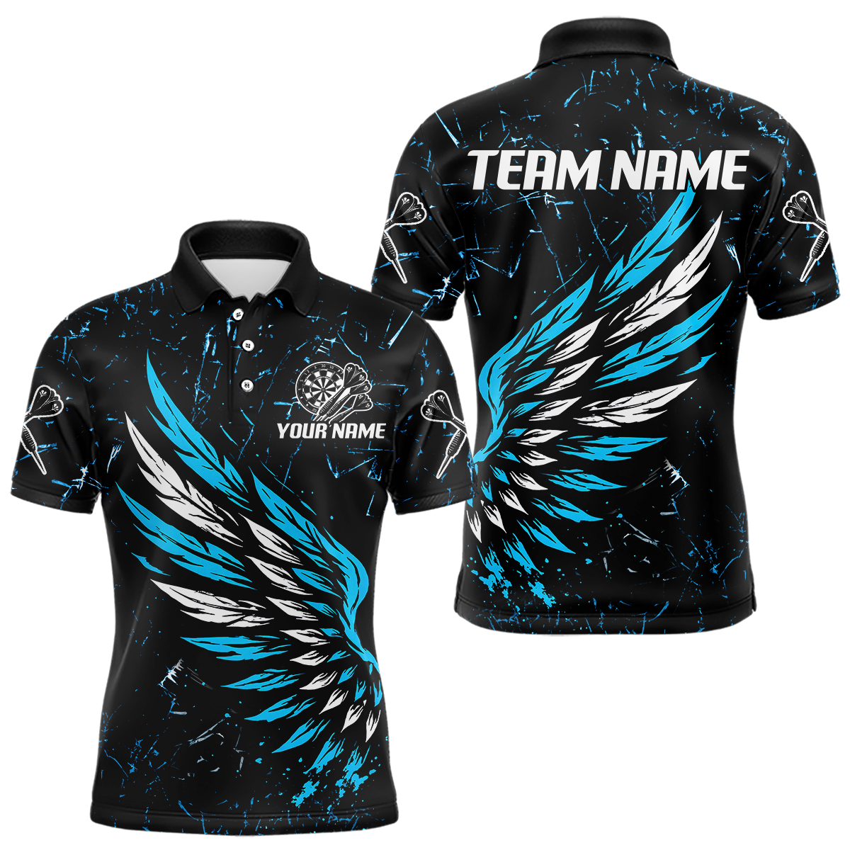 Custom White-Blue Wings Grunge Style Dart Shirt For Men, Dart Team Jerseys NYN0110