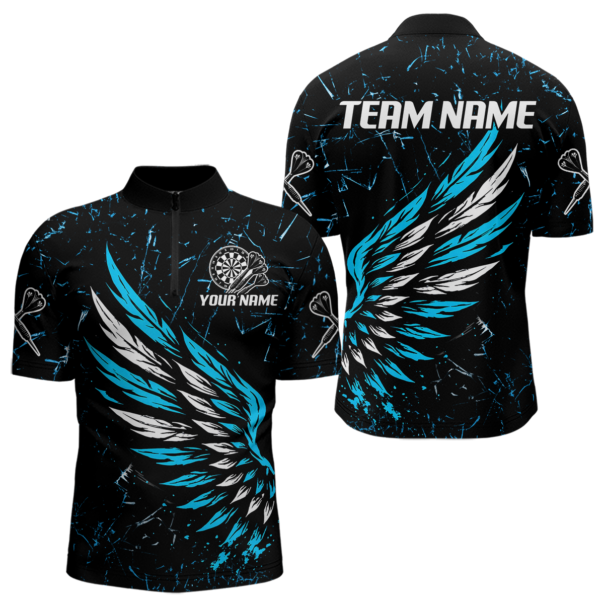 Custom White-Blue Wings Grunge Style Dart Shirt For Men, Dart Team Jerseys NYN0110