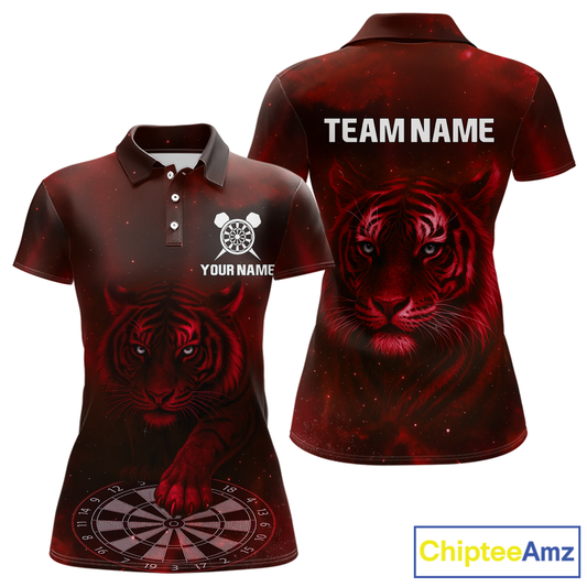 Red Galaxy Tiger Dartboard Women's Darts Team Shirt - Custom Name For Darts Jersey NYN0467